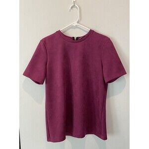 Zara Faux Suede Purple Top W/Back Zipper Women's Medium Short Sleeve